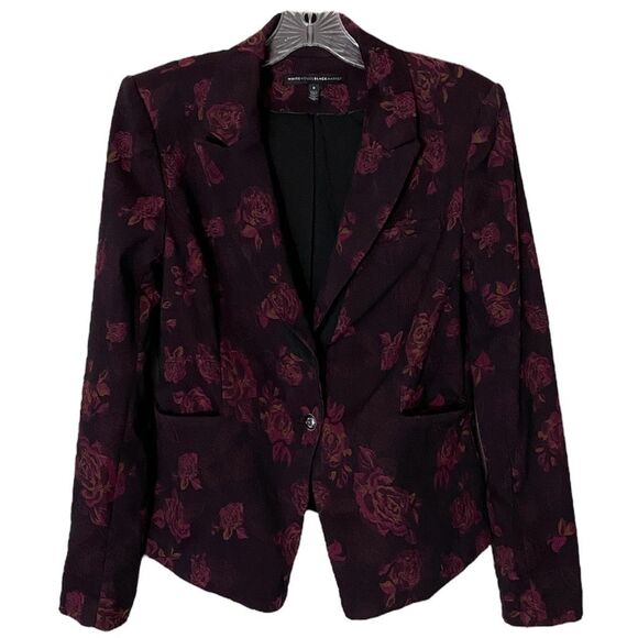 WHBM Burgundy Jacquard Floral Single Button Blazer Jacket Size 8/Medium - Picture 1 of 5